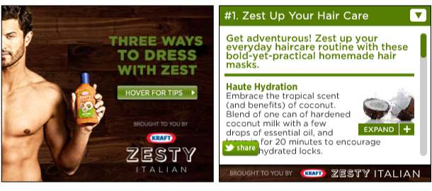 Kraft Zesty's content isn't only about eating, as shown here in an ad with homemade beauty product tips.